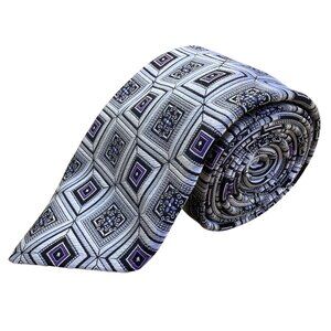 Jz Richards Mens Silver Purple All Silk Geometric Patterned Tie Made In USA